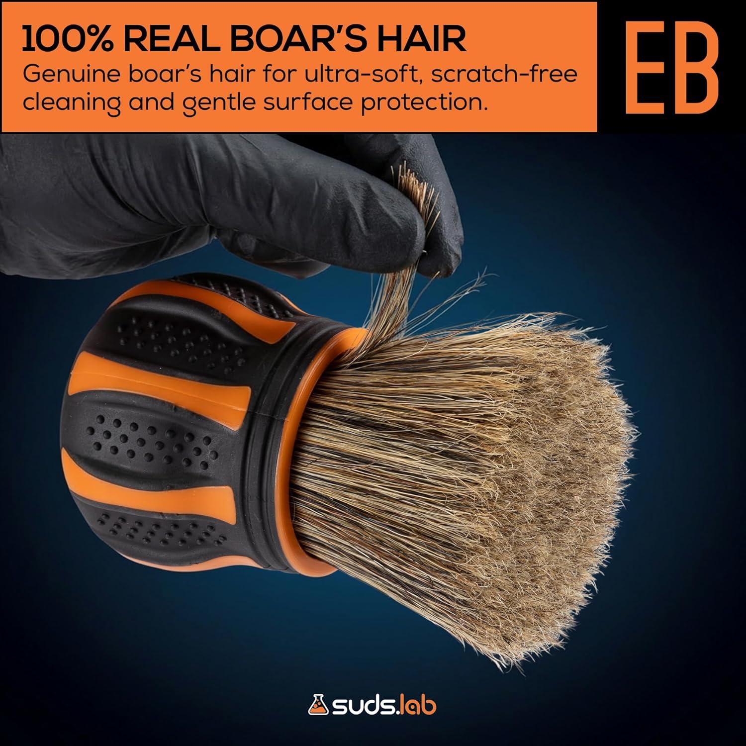 image:imageSuds Lab EliteBristle Boars Hair Car Detailing Brush Deep Cleaning Car Detail Brush with Stand MetalFree High Absorbency Detailing Tool for ScratchFree Interior amp ExteriorBoar Hair