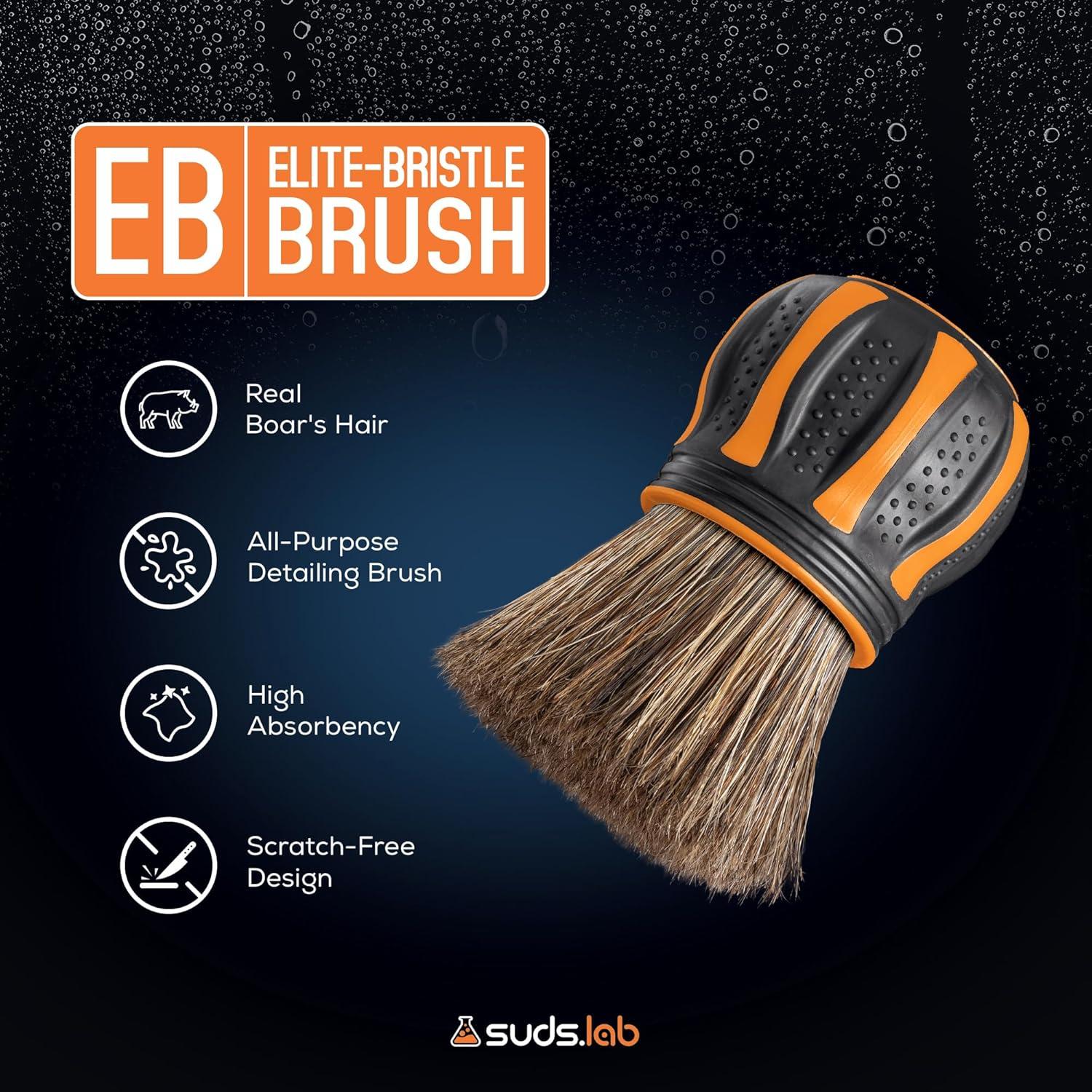 image:imageSuds Lab EliteBristle Boars Hair Car Detailing Brush Deep Cleaning Car Detail Brush with Stand MetalFree High Absorbency Detailing Tool for ScratchFree Interior amp ExteriorBoar Hair