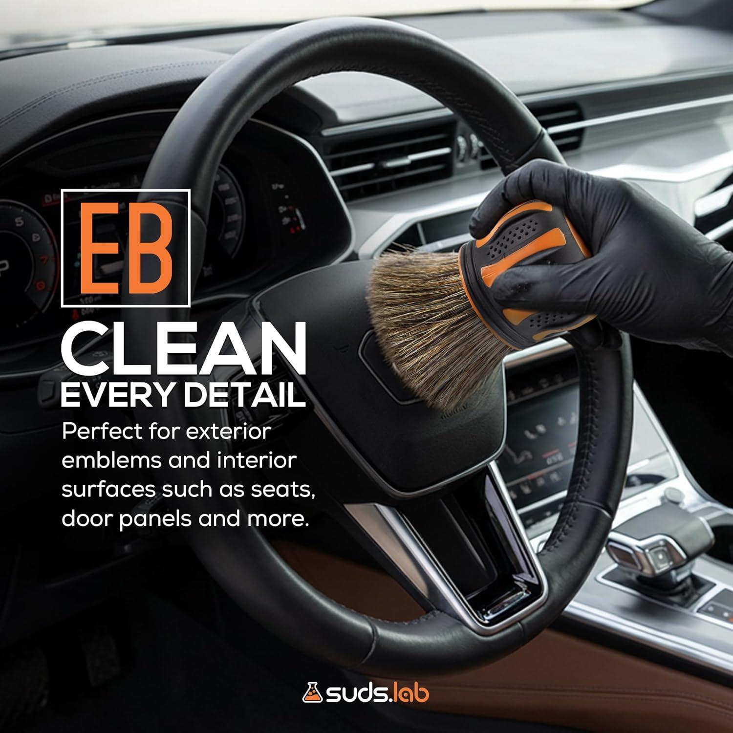 image:imageSuds Lab EliteBristle Boars Hair Car Detailing Brush Deep Cleaning Car Detail Brush with Stand MetalFree High Absorbency Detailing Tool for ScratchFree Interior amp ExteriorBoar Hair