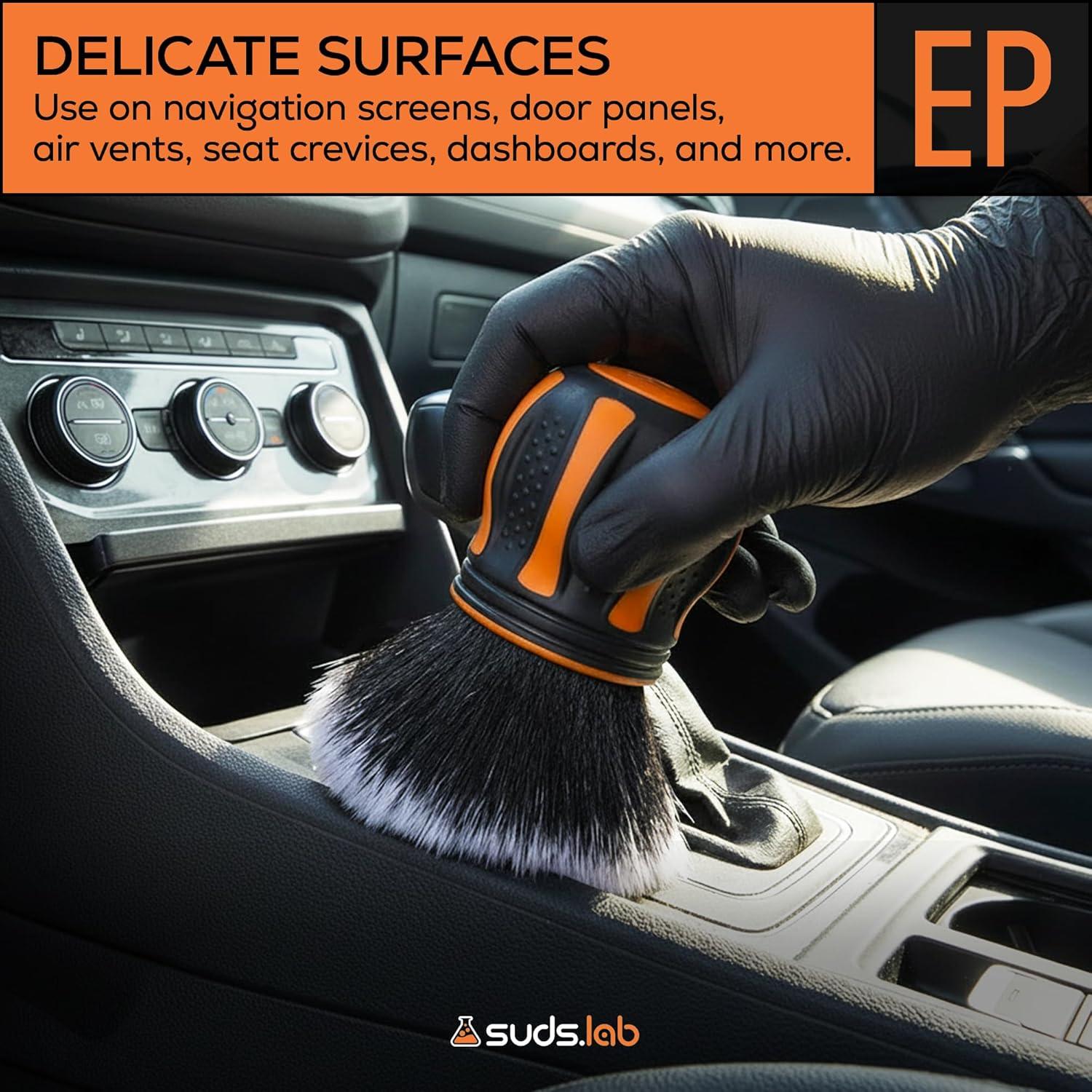 image:imageSuds Lab EliteBristle Boars Hair Car Detailing Brush Deep Cleaning Car Detail Brush with Stand MetalFree High Absorbency Detailing Tool for ScratchFree Interior amp ExteriorSynthetic Hair