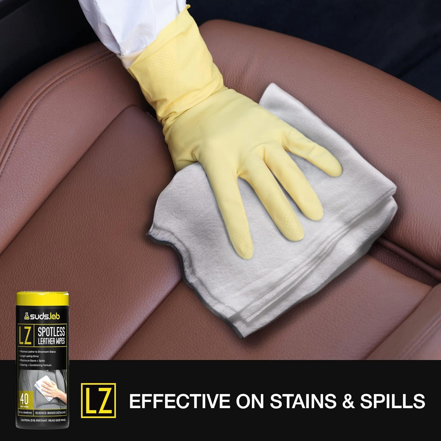image:imageSuds Lab LZ SpotLess Leather Wipes Clean Condition Protect and Prevent Cracking or Fading of Leather Furniture Car Seats Shoes 40 count