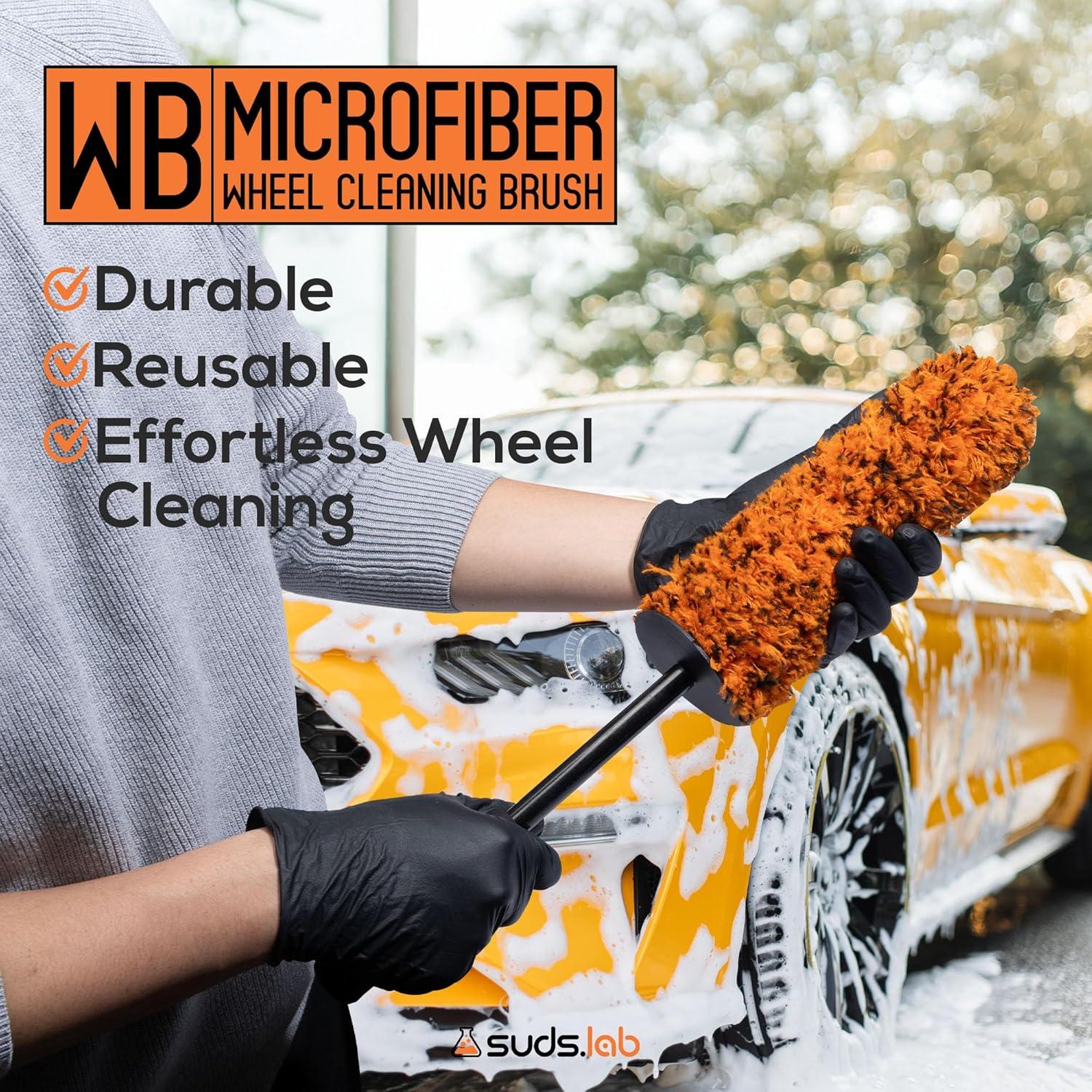 image:imageSuds Lab WB Premium Microfiber Cleaning Wheel Brush for All Vehicle Types 181 UltraSoft amp ScratchFree Reusable Rim Wheel and Tire Brush with Ergonomic Handle