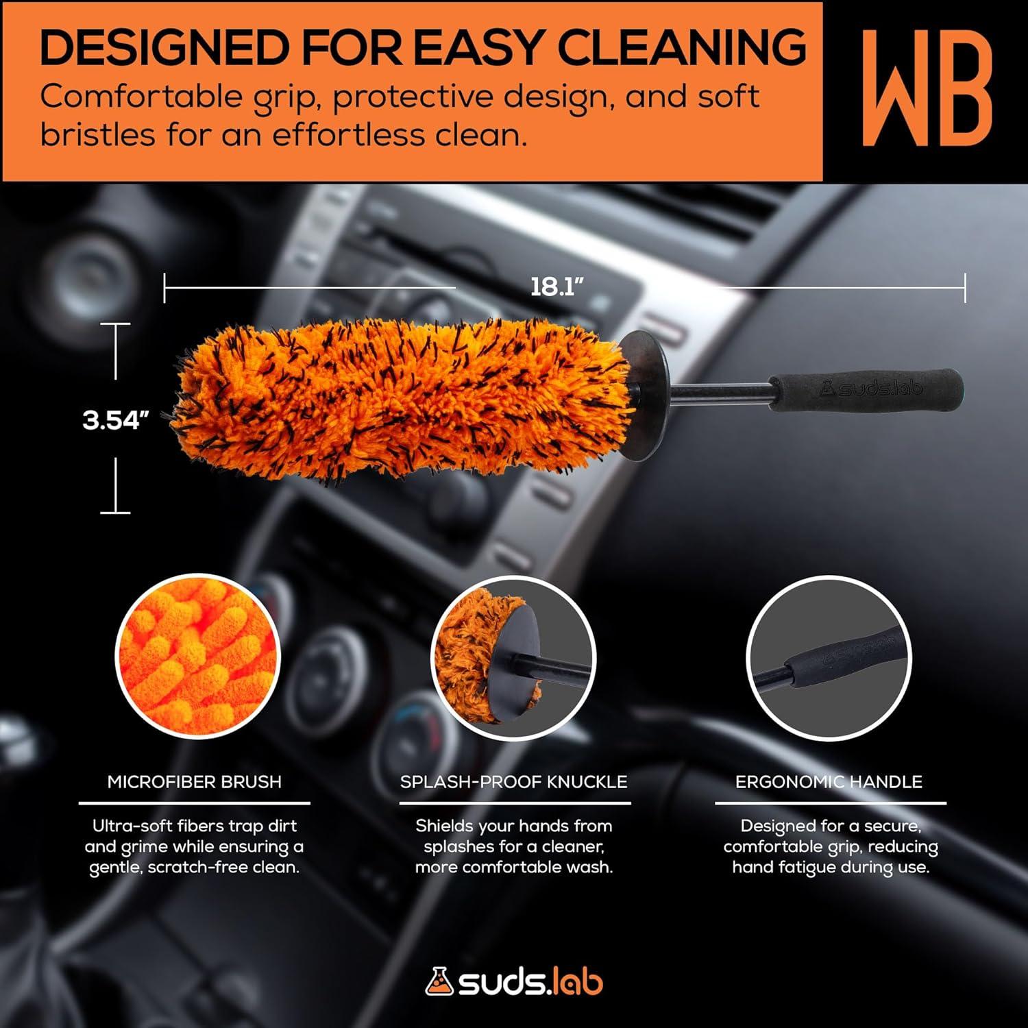 image:imageSuds Lab WB Premium Microfiber Cleaning Wheel Brush for All Vehicle Types 181 UltraSoft amp ScratchFree Reusable Rim Wheel and Tire Brush with Ergonomic Handle