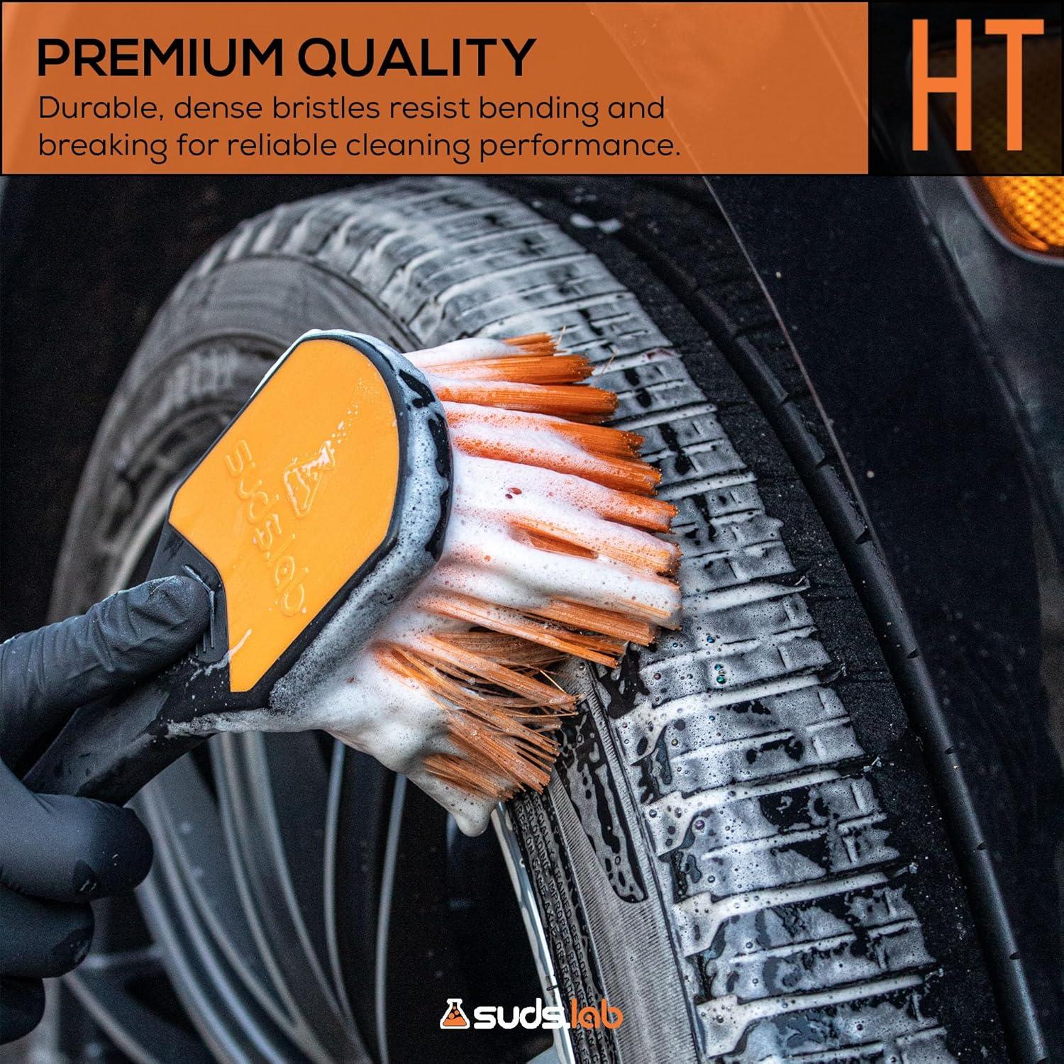 image:imageSudsLab HT Wheel and Tire Brush Rim Cleaner Wheel Brush for Cleaning Car Truck Auto Motorcycle Detailing Tools Curved Shape Black 85 Inch x 3 Inch x 3 InchRubberized Handle