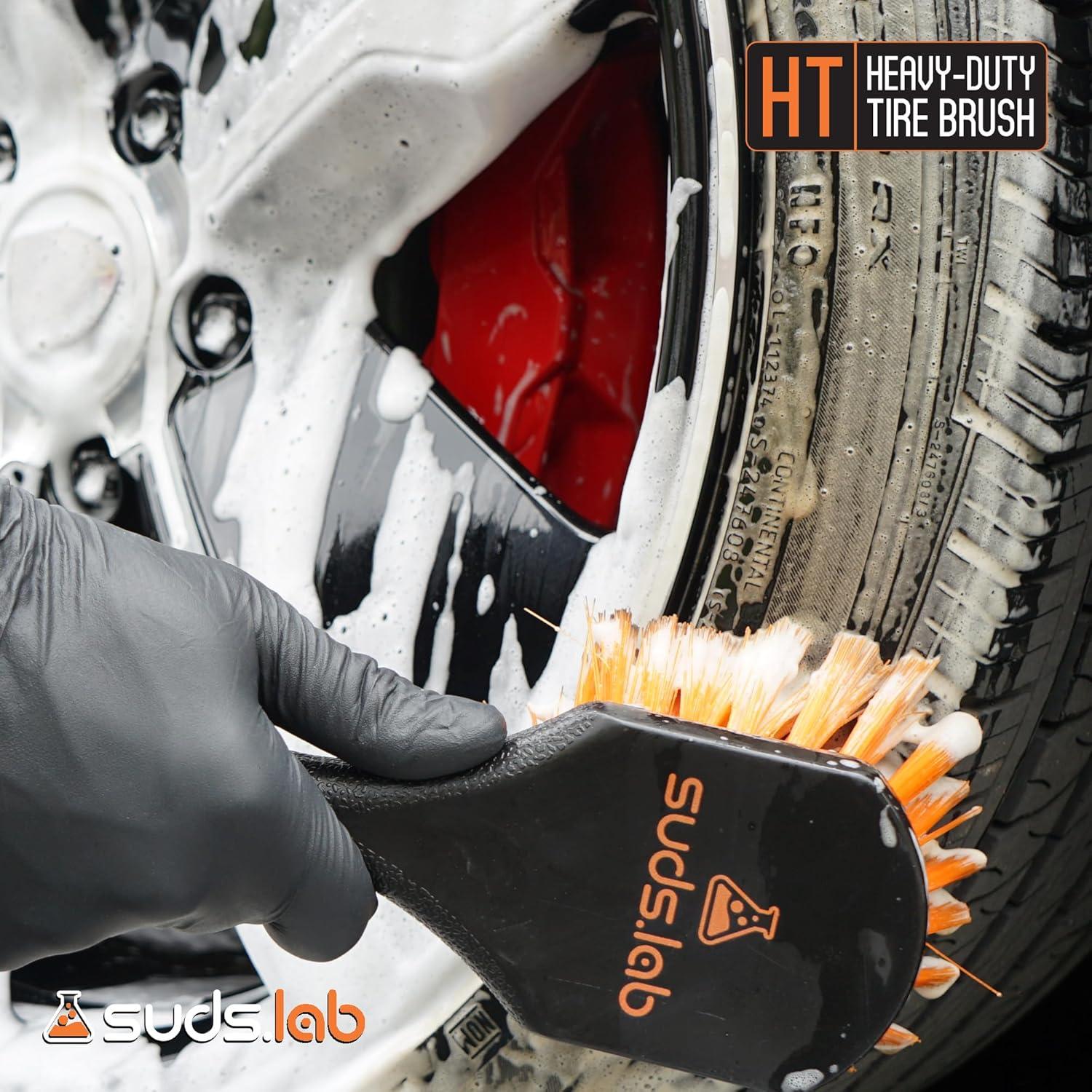 image:imageSudsLab HT Wheel and Tire Brush Rim Cleaner Wheel Brush for Cleaning Car Truck Auto Motorcycle Detailing Tools Curved Shape Black 85 Inch x 3 Inch x 3 InchPlastic Handle