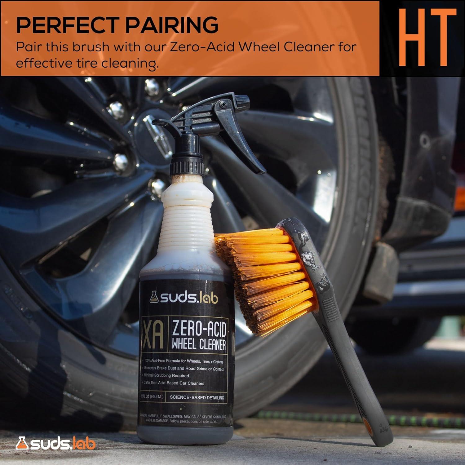 image:imageSudsLab HT Wheel and Tire Brush Rim Cleaner Wheel Brush for Cleaning Car Truck Auto Motorcycle Detailing Tools Curved Shape Black 85 Inch x 3 Inch x 3 InchRubberized Handle