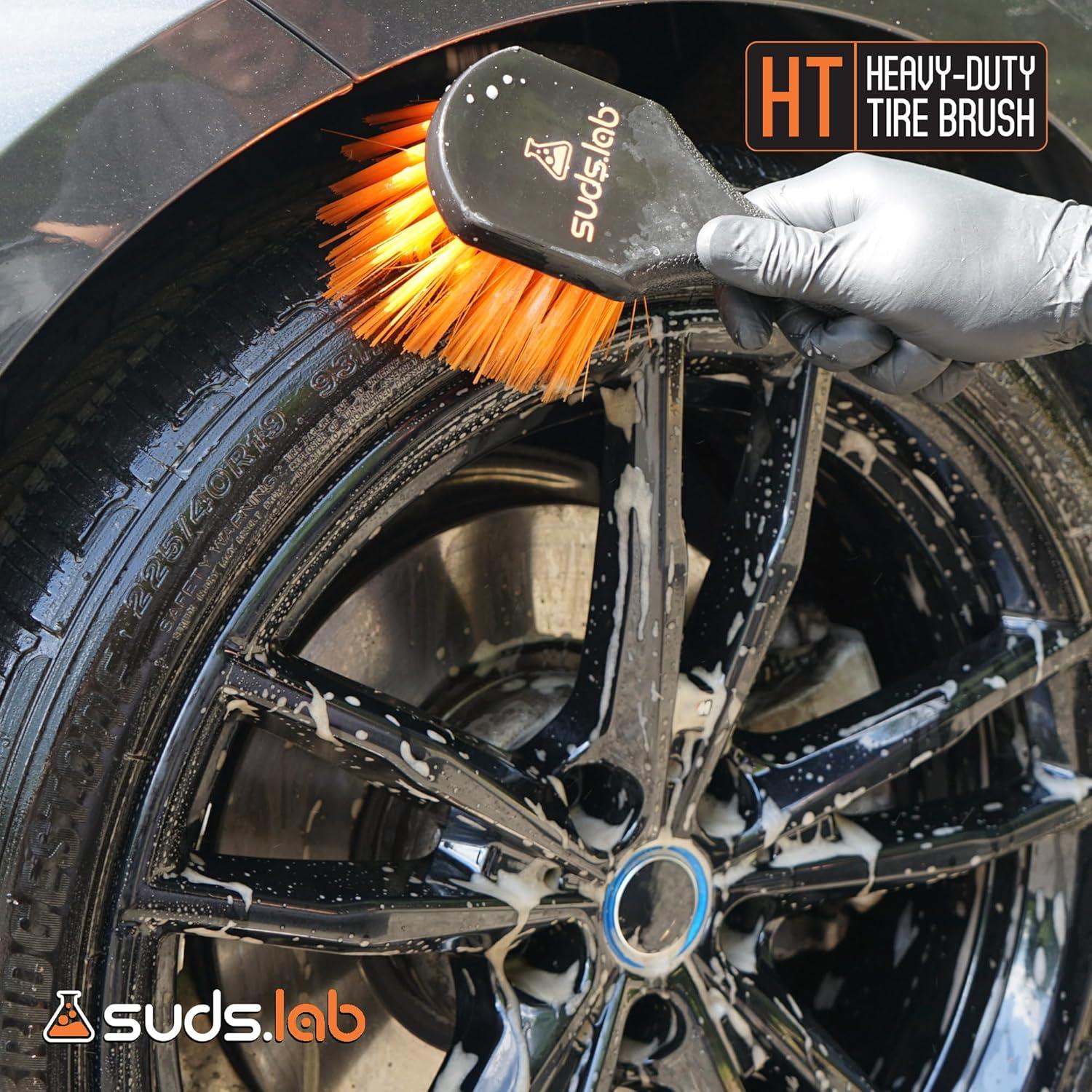 image:imageSudsLab HT Wheel and Tire Brush Rim Cleaner Wheel Brush for Cleaning Car Truck Auto Motorcycle Detailing Tools Curved Shape Black 85 Inch x 3 Inch x 3 InchPlastic Handle