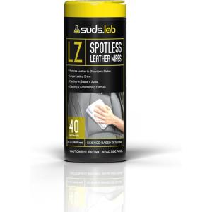 Suds Lab LZ Spot-Less Leather Wipes, Clean, Condition, Protect and Prevent Cracking or Fading of Leather Furniture, Car Seats, Shoes, 40 count