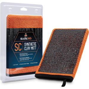 Suds Lab SC Synthetic Clay Mitt for Car Detailing – Reusable Clay Bar Mitt to Remove Paint Overspray, Water Spots, Tree Sap & Rail Dust from Paint, Glass & Plastic