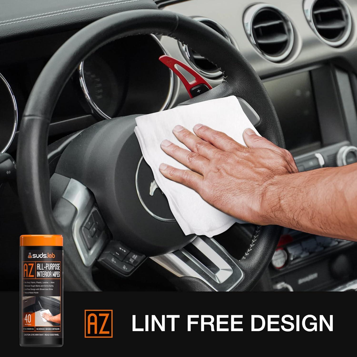 image:imageSuds Lab AZ AllPurpose Vehicle Wipes Car Cleaning and Leather Wipes Interior Cleaner for Cars Truck and Motorcycle NonGreasy Finish 40 count