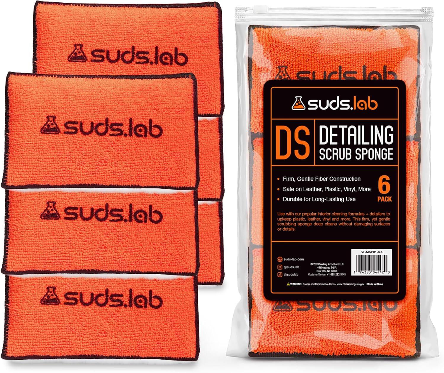 image:imageSuds Lab DS Detailing Scrub Sponge Microfiber Scrub Pad for Car Detailing Two Textures for Polishing amp Scrubbing Durable amp Absorbent MultiSurface Use Washable amp Reusable 6 Pack OrangeSet of 6
