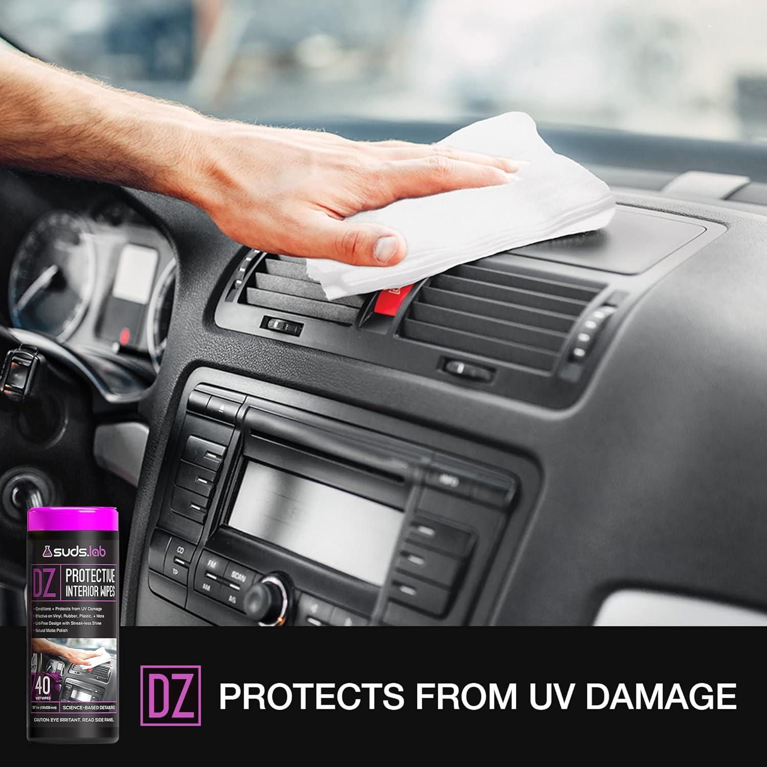 image:imageSuds Lab DZ Protective Interior Wipes Interior Shield Car Protectant Wipes Clean and Protect Automotive Surfaces from UV Damage Fading and Dust Buildup Natural Matte Polish 40 count