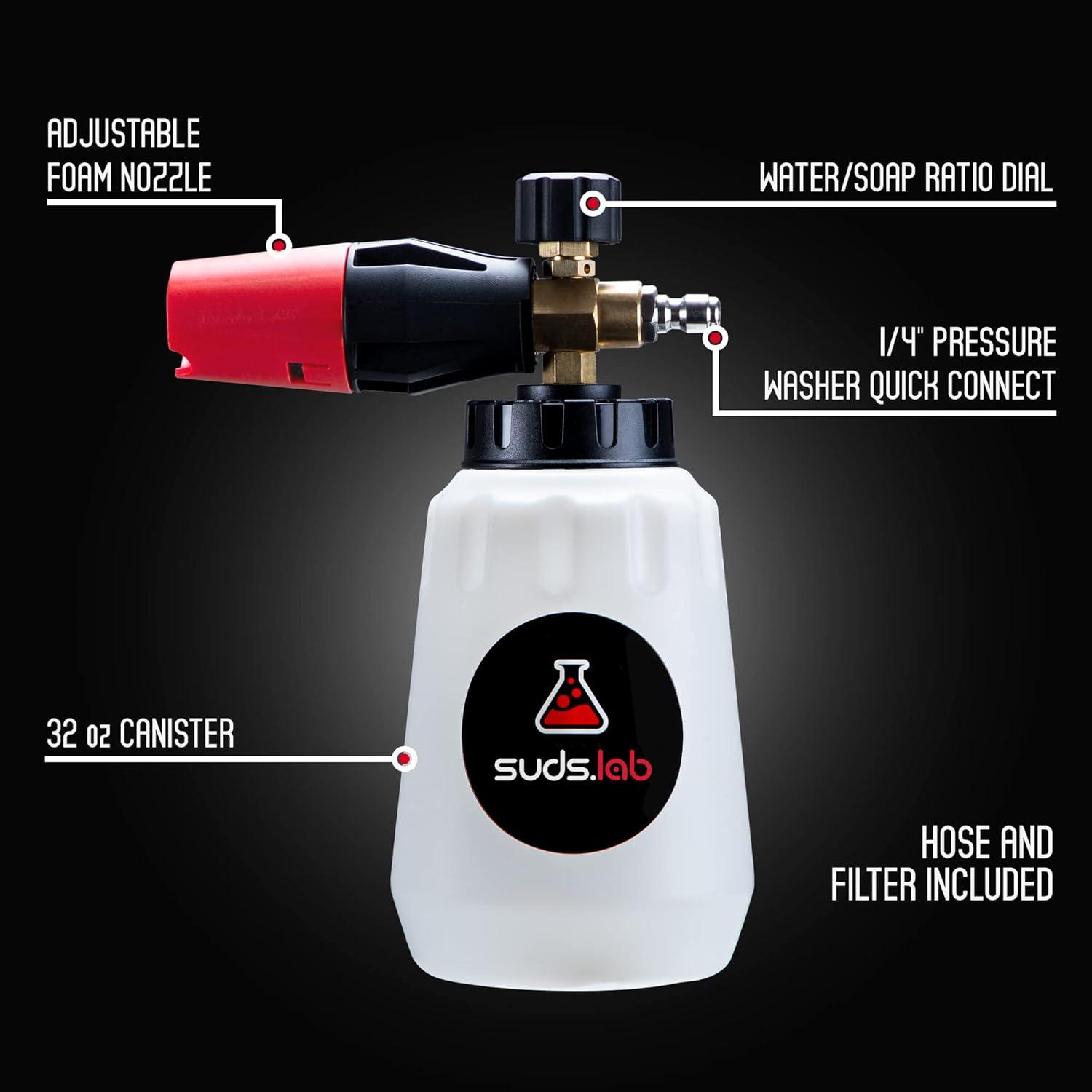 image:imageSuds Lab F1 Professional Foam Cannon with 32 Ounce Canister Adjustable Foam Nozzle Quick Connect for Pressure Washer Perfect for Car Washing