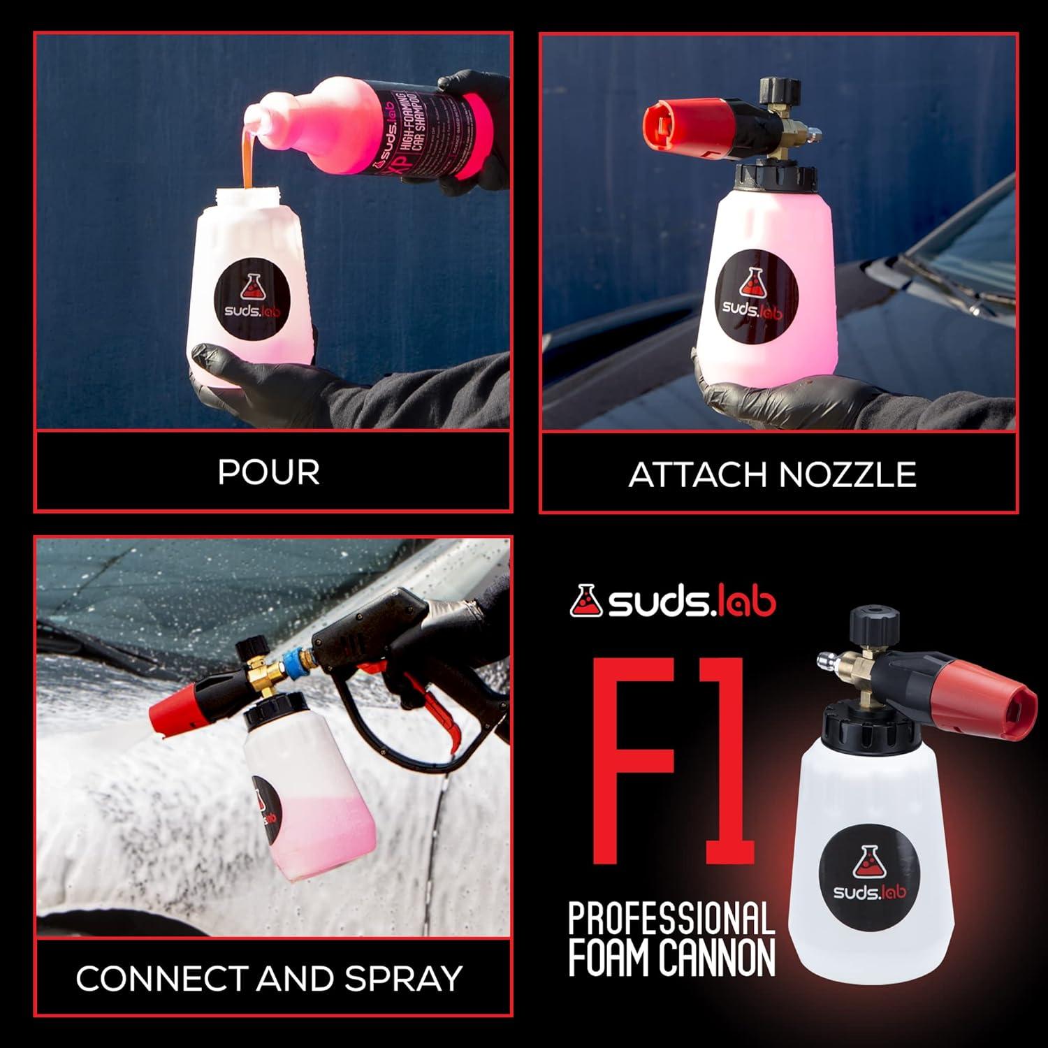 image:imageSuds Lab F1 Professional Foam Cannon with 32 Ounce Canister Adjustable Foam Nozzle Quick Connect for Pressure Washer Perfect for Car Washing