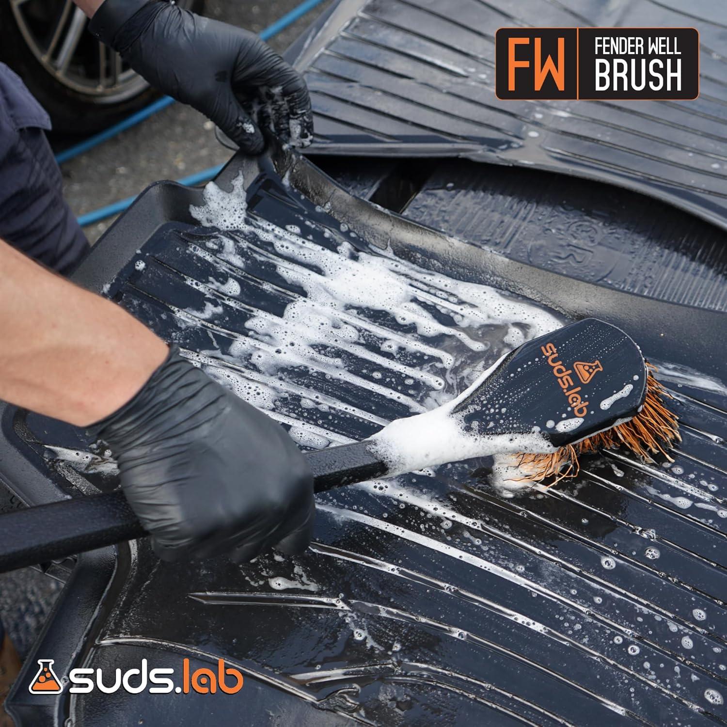 image:imageSuds Lab FW Fender Well Brush Car Wash Brush Long Handle Tire Cleaner for Car Detailing 18 Inch Soft Bristles NonSlip Grip Black