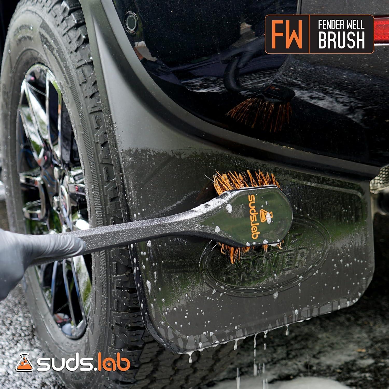 image:imageSuds Lab FW Fender Well Brush Car Wash Brush Long Handle Tire Cleaner for Car Detailing 18 Inch Soft Bristles NonSlip Grip Black
