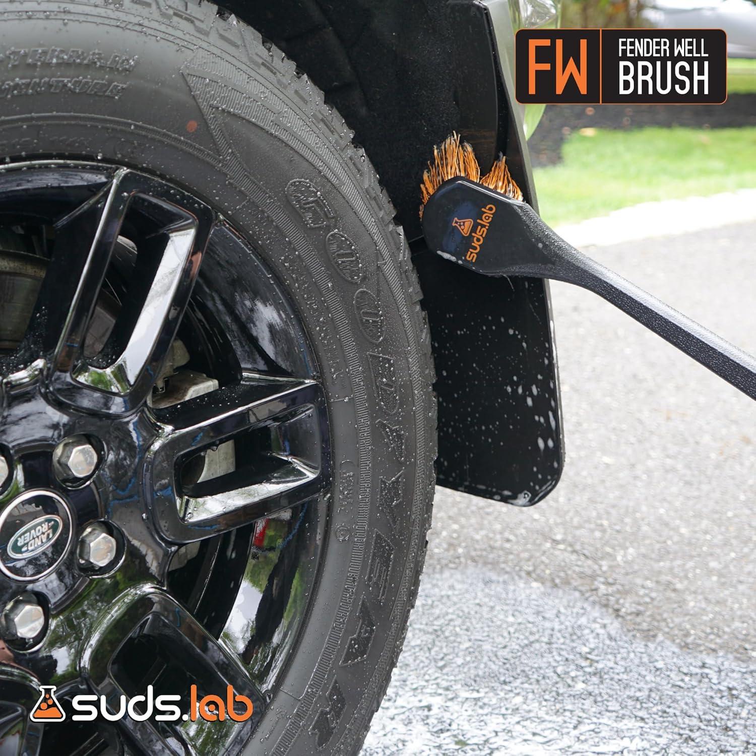 image:imageSuds Lab FW Fender Well Brush Car Wash Brush Long Handle Tire Cleaner for Car Detailing 18 Inch Soft Bristles NonSlip Grip Black