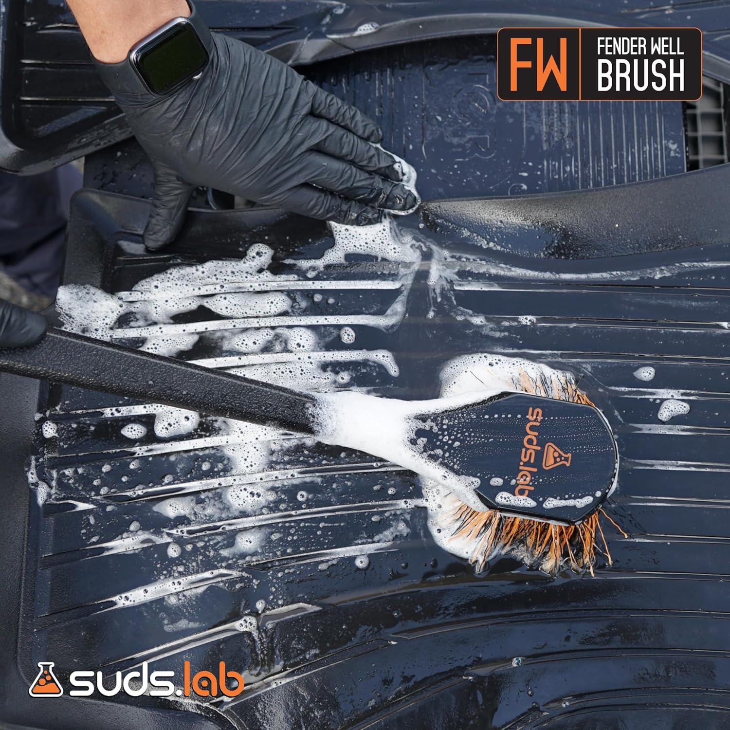 image:imageSuds Lab FW Fender Well Brush Car Wash Brush Long Handle Tire Cleaner for Car Detailing 18 Inch Soft Bristles NonSlip Grip Black