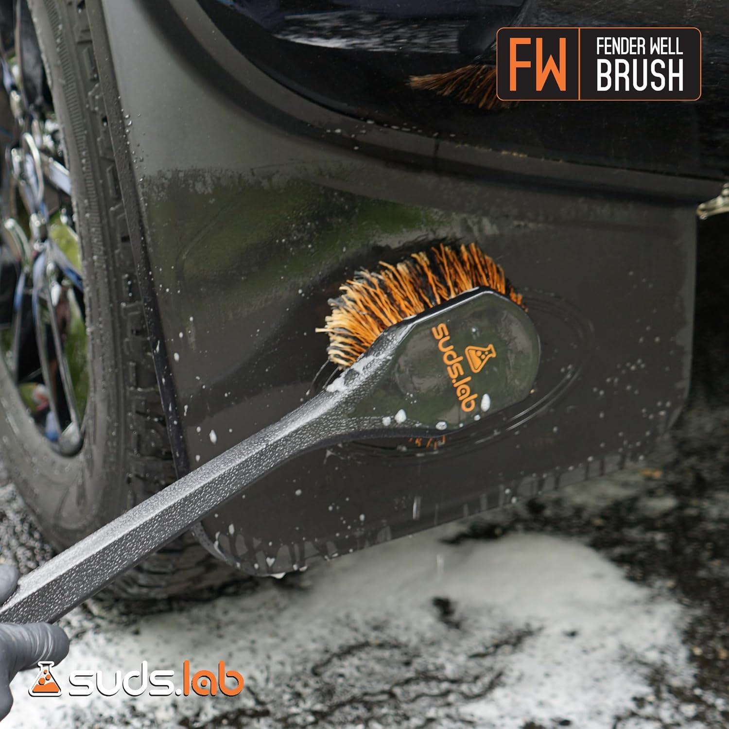 image:imageSuds Lab FW Fender Well Brush Car Wash Brush Long Handle Tire Cleaner for Car Detailing 18 Inch Soft Bristles NonSlip Grip Black