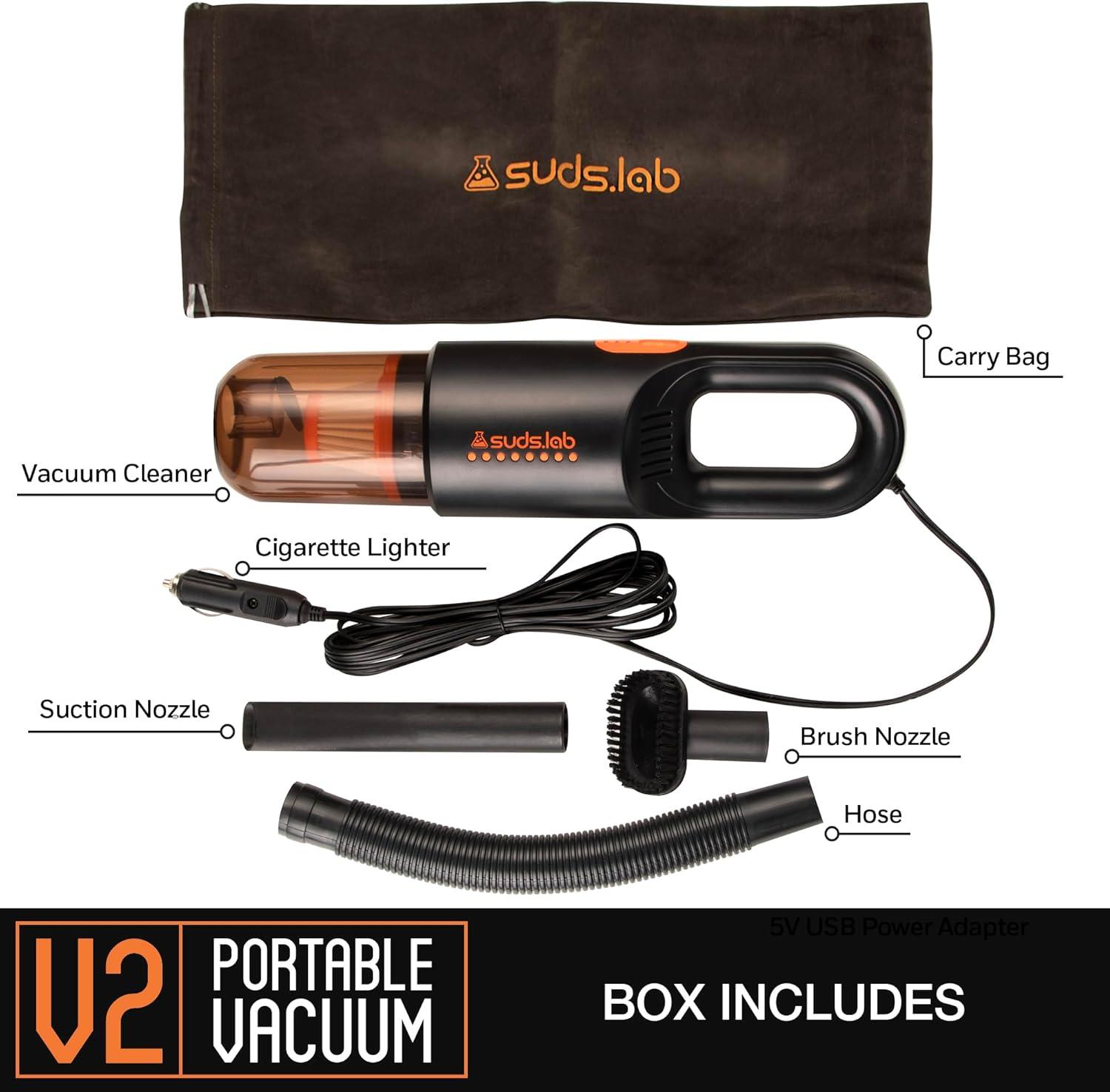 image:imageSuds Lab V2 Car Vacuum Cleaner Professional Deep Clean Kit Portable 12V DC High Power Handheld Vacuum with Attachments 3 Included amp Carry Bag Powerful Suction for Wet amp Dry Car Truck RV