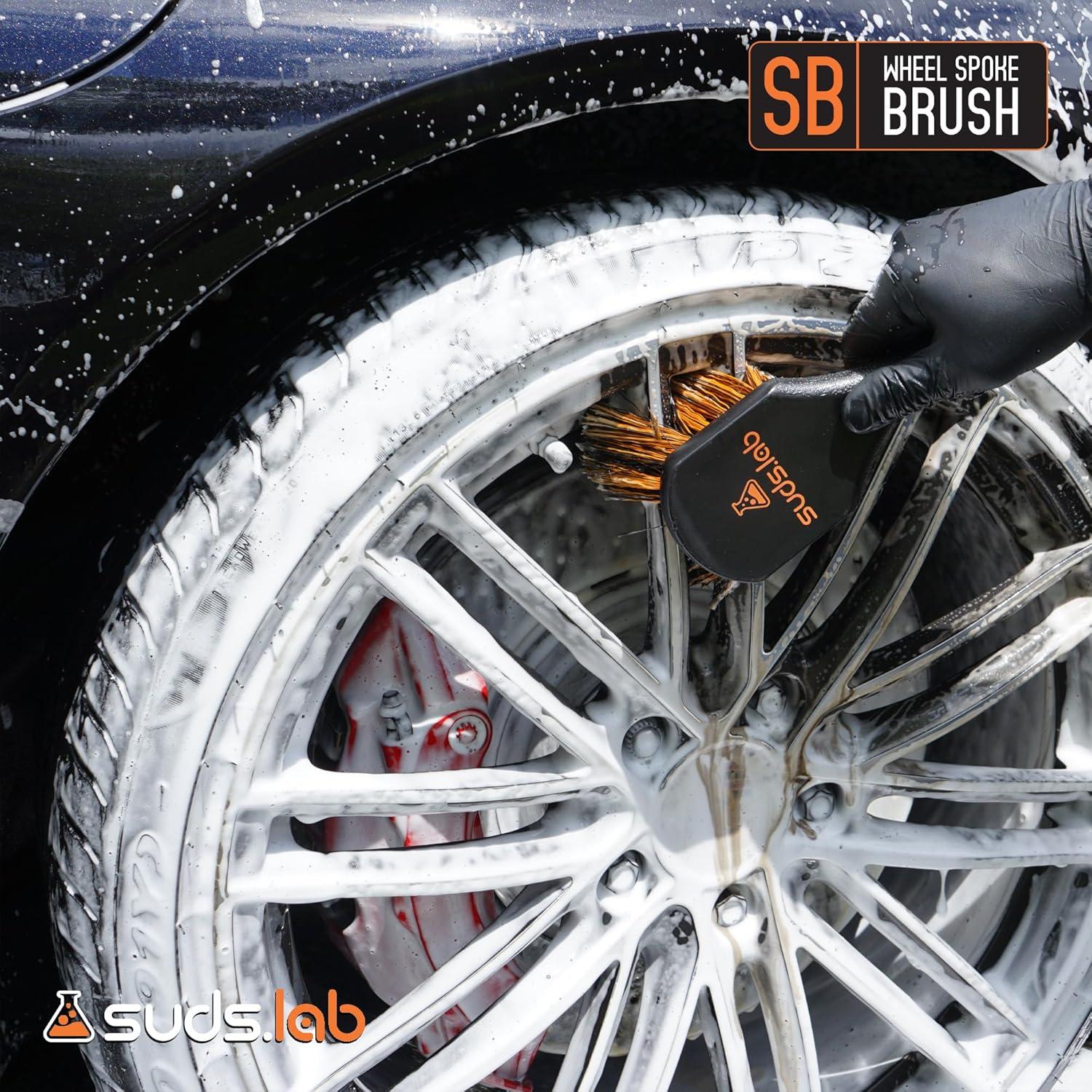 image:imageSuds Lab Wheel Spoke Brush Rubberized Handle Soft Bristle Car Detailing Wheel Brush Rim Wheel Dust Cleaner BrushPlastic Handle