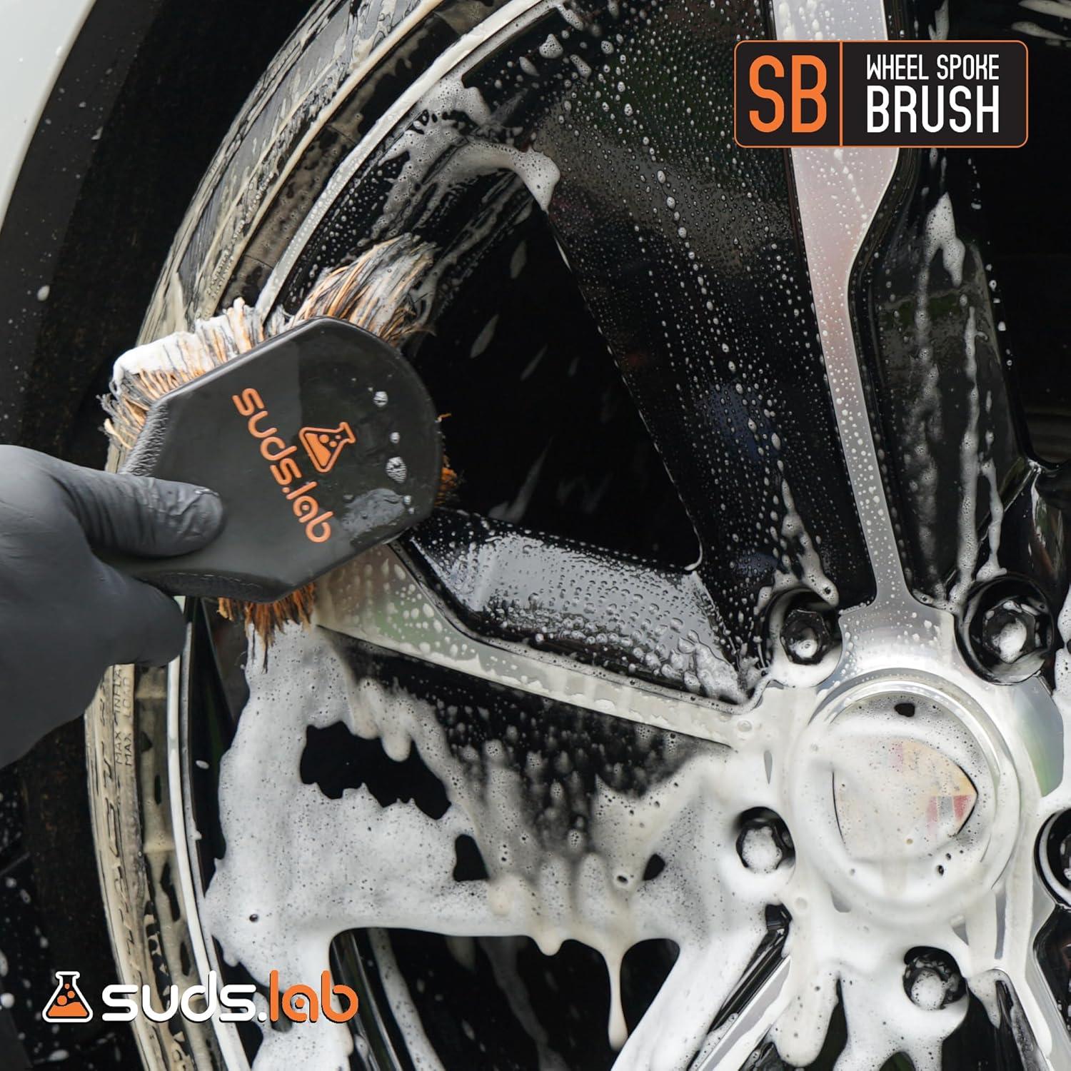 image:imageSuds Lab Wheel Spoke Brush Rubberized Handle Soft Bristle Car Detailing Wheel Brush Rim Wheel Dust Cleaner BrushPlastic Handle