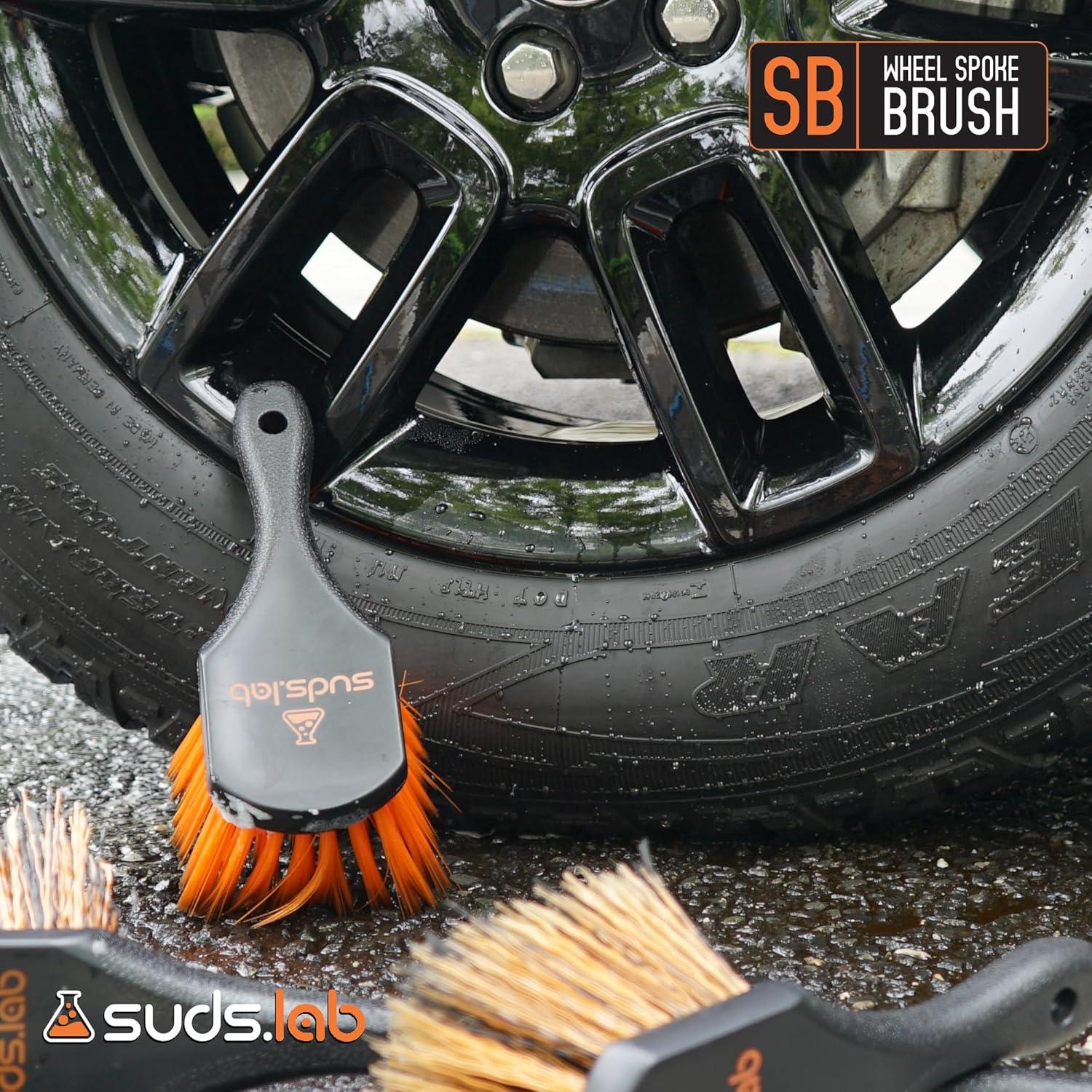 image:imageSuds Lab Wheel Spoke Brush Rubberized Handle Soft Bristle Car Detailing Wheel Brush Rim Wheel Dust Cleaner BrushPlastic Handle