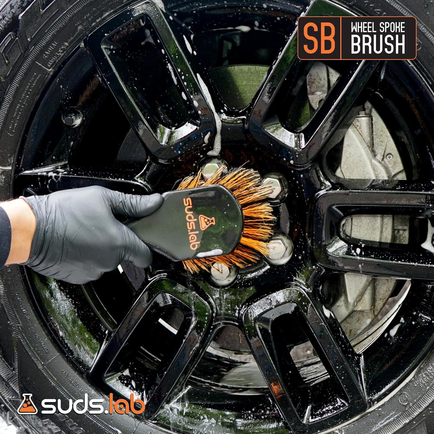 image:imageSuds Lab Wheel Spoke Brush Rubberized Handle Soft Bristle Car Detailing Wheel Brush Rim Wheel Dust Cleaner BrushPlastic Handle