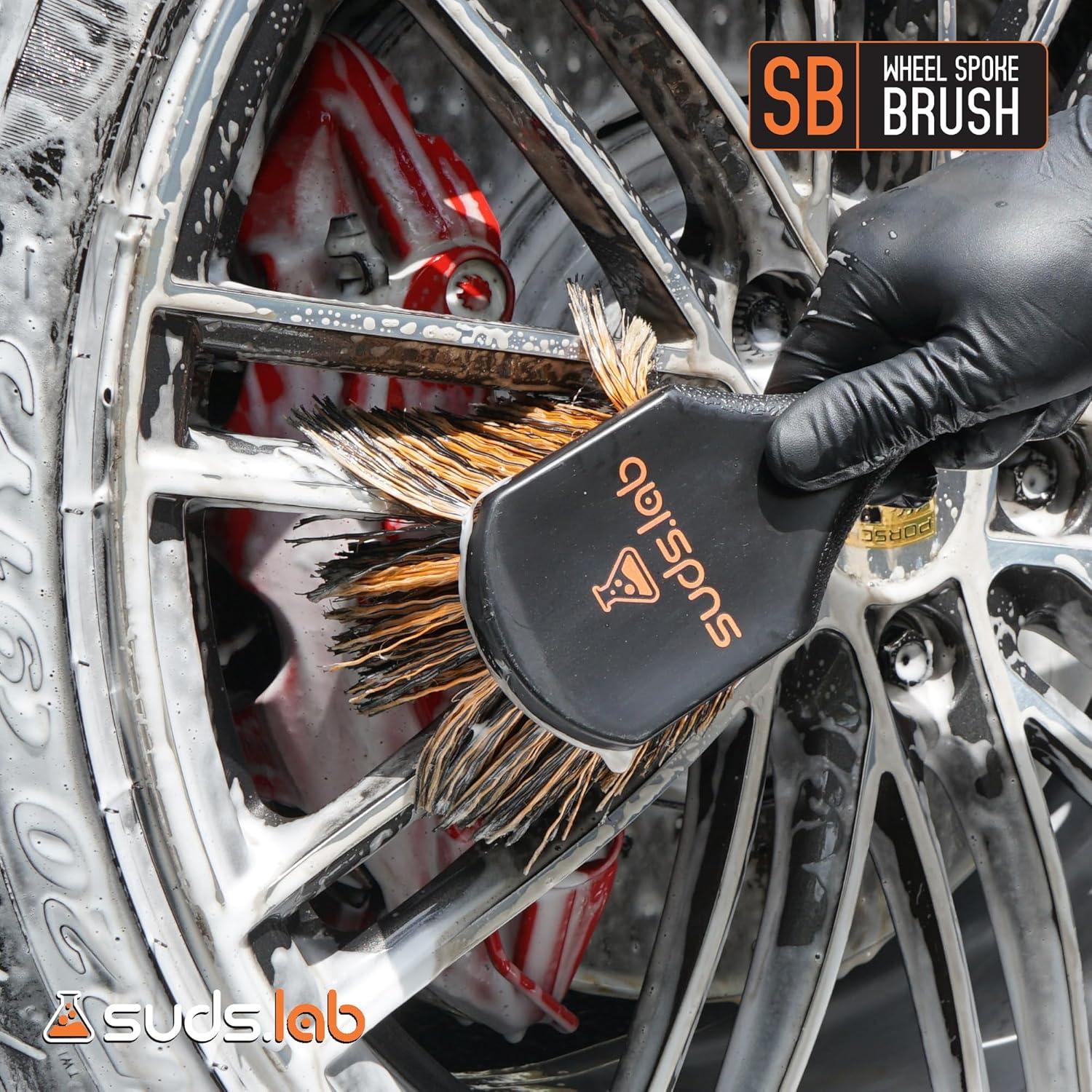 image:imageSuds Lab Wheel Spoke Brush Rubberized Handle Soft Bristle Car Detailing Wheel Brush Rim Wheel Dust Cleaner BrushPlastic Handle