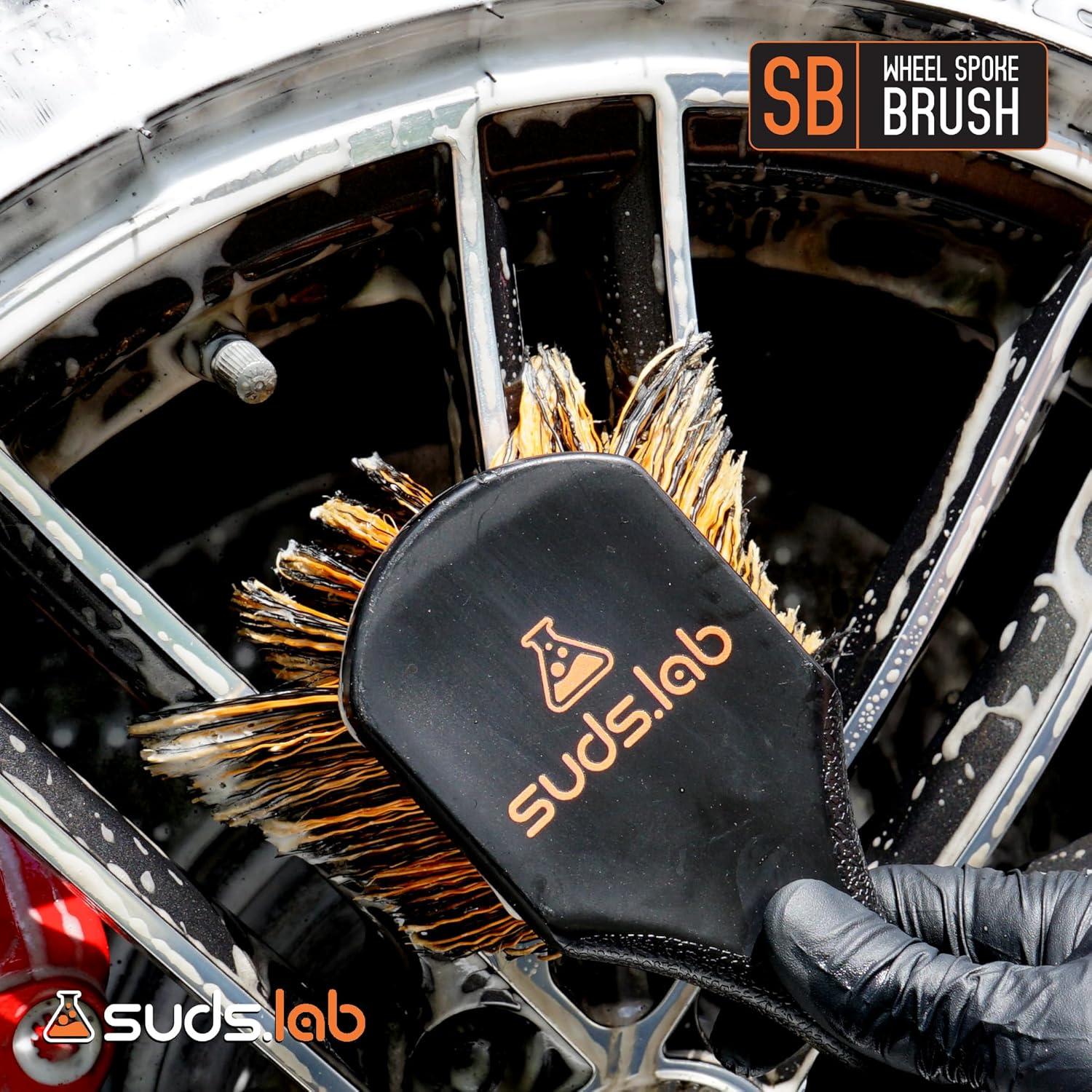 image:imageSuds Lab Wheel Spoke Brush Rubberized Handle Soft Bristle Car Detailing Wheel Brush Rim Wheel Dust Cleaner BrushPlastic Handle