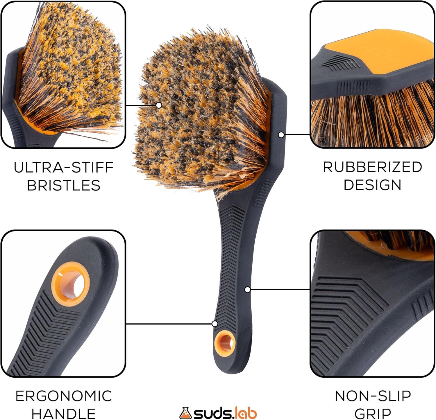 image:imageSuds Lab Wheel Spoke Brush Rubberized Handle Soft Bristle Car Detailing Wheel Brush Rim Wheel Dust Cleaner BrushRubberized Handle