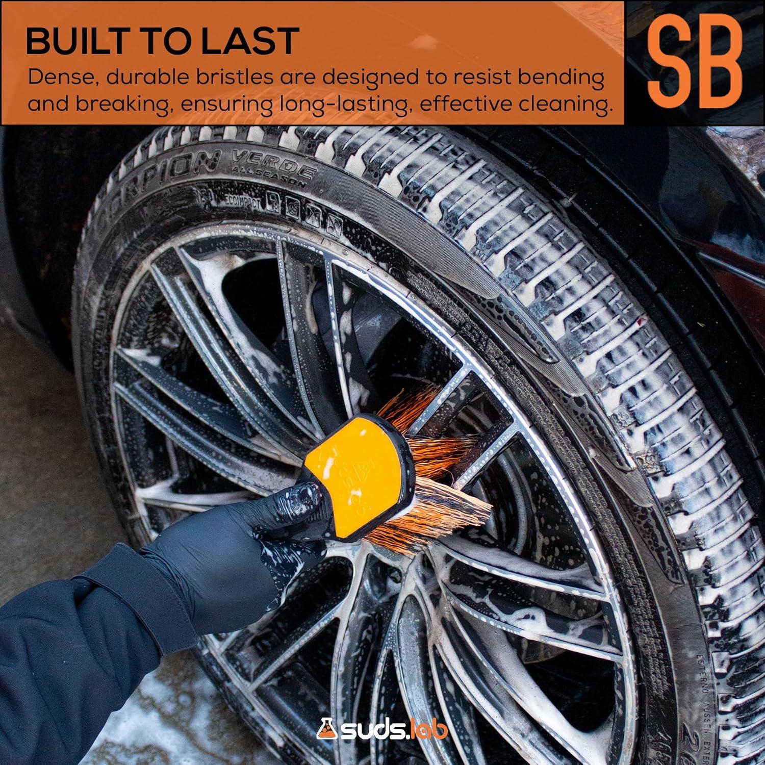 image:imageSuds Lab Wheel Spoke Brush Rubberized Handle Soft Bristle Car Detailing Wheel Brush Rim Wheel Dust Cleaner BrushRubberized Handle