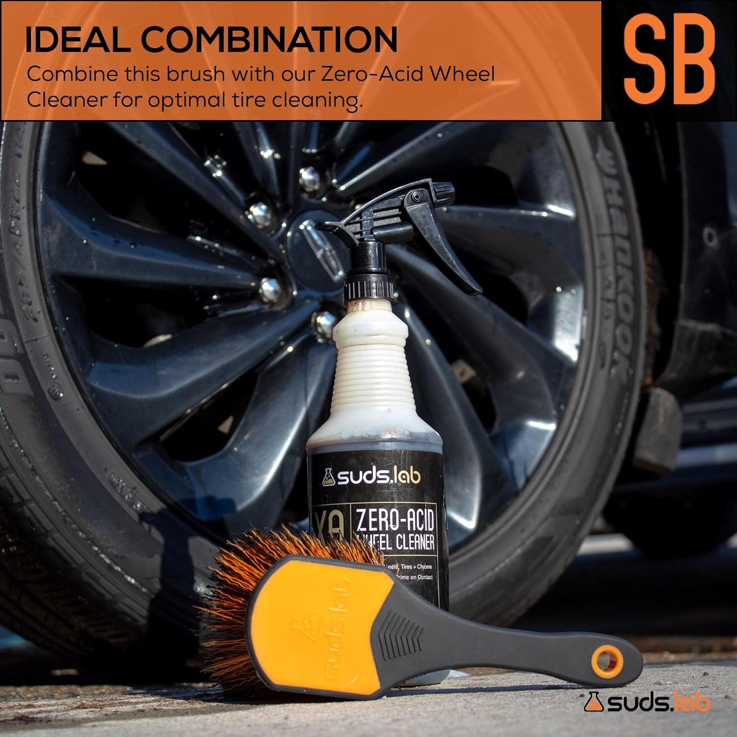 image:imageSuds Lab Wheel Spoke Brush Rubberized Handle Soft Bristle Car Detailing Wheel Brush Rim Wheel Dust Cleaner BrushRubberized Handle