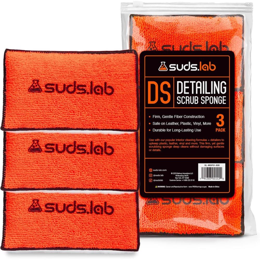image:imageSuds Lab DS Detailing Scrub Sponge Microfiber Scrub Pad for Car Detailing Two Textures for Polishing amp Scrubbing Durable amp Absorbent MultiSurface Use Washable amp Reusable 6 Pack OrangeSet of 3