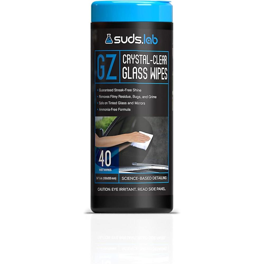 image:imageSuds Lab GZ CrystalClear Glass Wipes StreakFree Windshield Mirror and Window Wash Disposable Wipes for Auto Interior and Exterior Car Windows 40 count