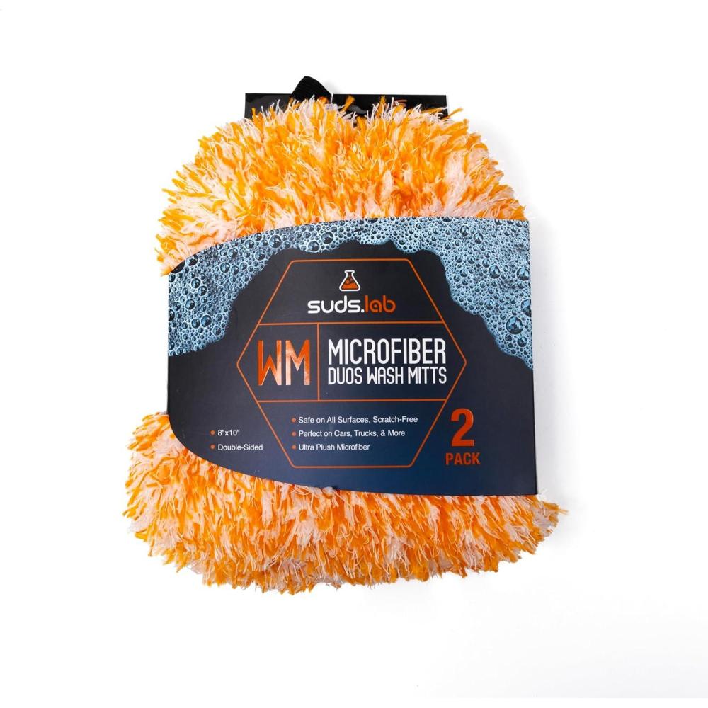 image:imageSuds Lab Microfiber Car Wash Mitts 2 Pack Scratch Free Detailing Cleaning Washing Mitt 8x10 DoubleSided