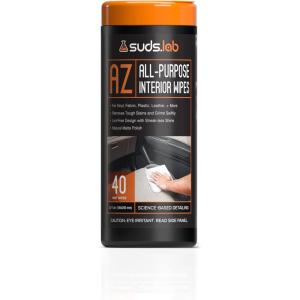 Suds Lab AZ All-Purpose Vehicle Wipes, Car Cleaning and Leather Wipes, Interior Cleaner for Cars, Truck, and Motorcycle, Non-Greasy Finish, 40 count