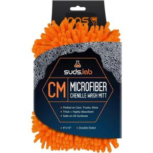 Suds Lab CM Chenille Microfiber Wash MItt – Double Sided Car Wash Mitt – Scratch Free On All Vehicle Surfaces – 8″ x 10″