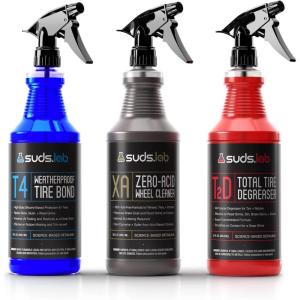 Suds Lab Full Service Detail Tire Kit with Tire and Rubber Degreaser, Zero-Acid Wheel Cleaner, and Weatherproof Tire and Trim Protectant