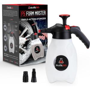 Suds Lab F5 Foam Master – Triple-Action Pump Foam Sprayer with 3 Nozzles, Cordless Hand Pump Bottle for Car Wash & Versatile Use – 70 Oz. Portable Detailing Atomizer