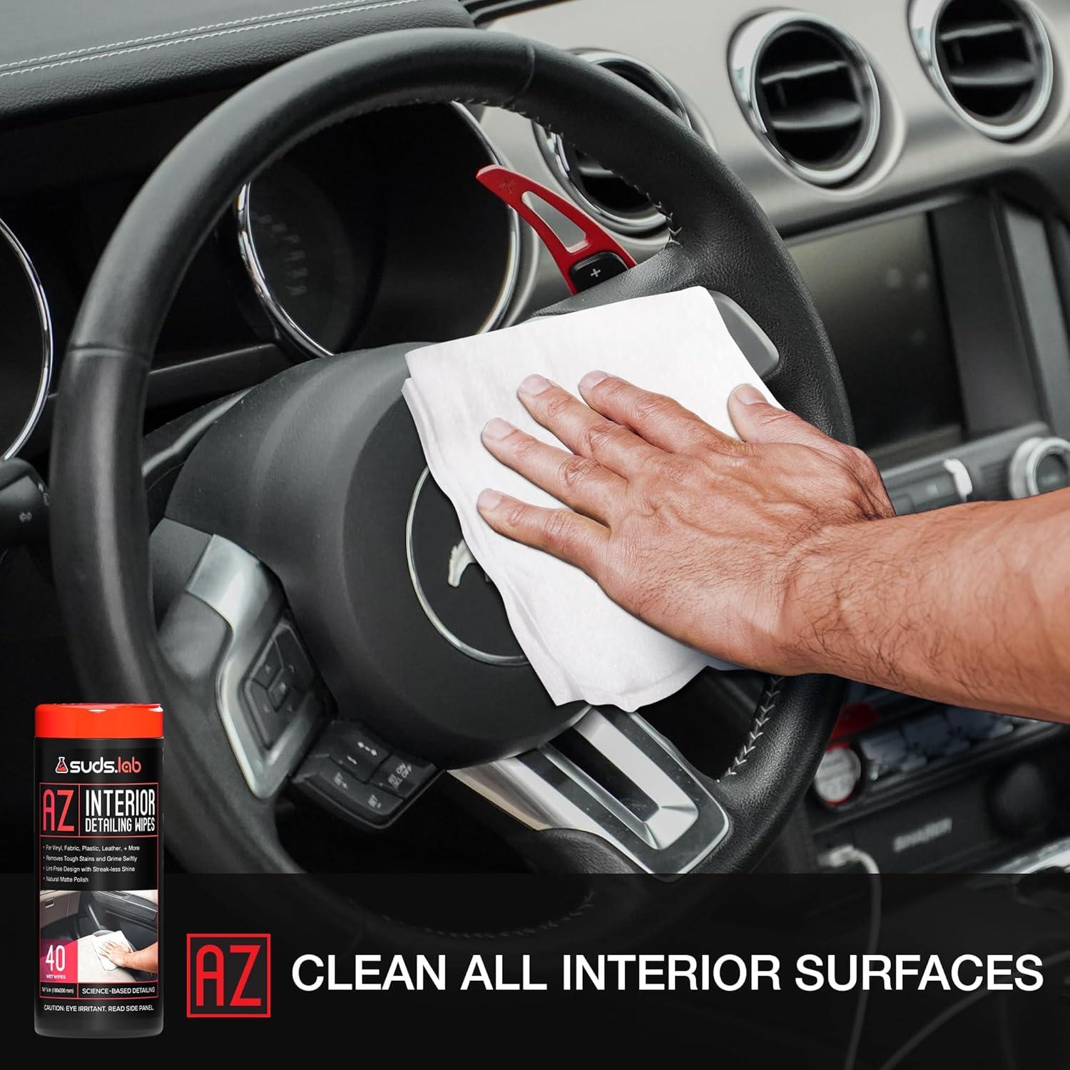 image:imageSuds Lab Car Wipes Interior Cleaning Bundle Pack of 4 AllPurpose Cleaner Protectant Leather Cleaner and Glass Cleaner Automotive Care 160 Wipes